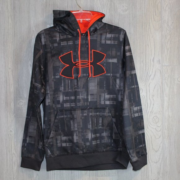 Under Armour Other - Under Armour Big Logo Sweatshirt Grey geometric pattern w/Orange trim Size S